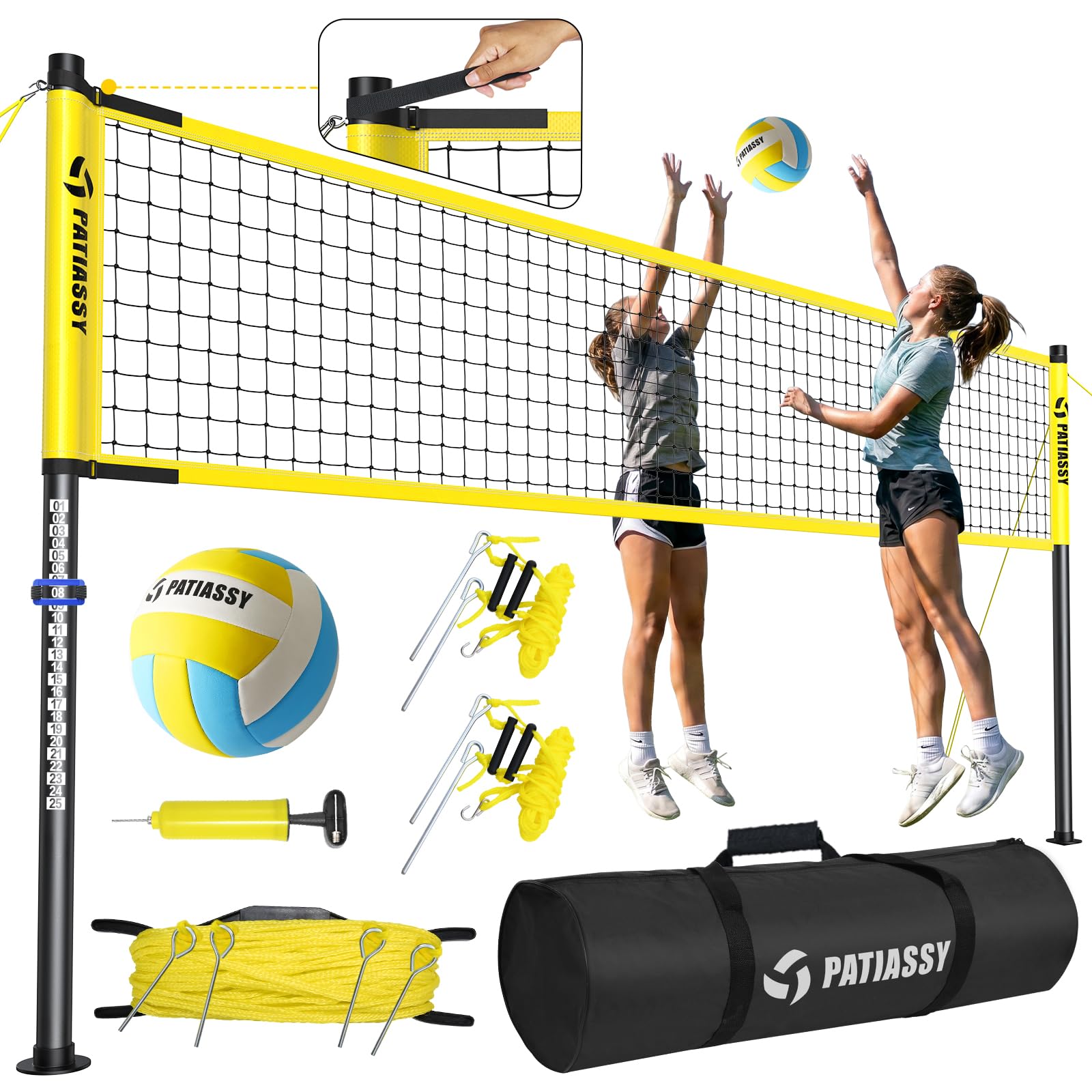 Patiassy ポータブルプロフェッショナルアウトドアバレーボールネットセット Amazon.com : Patiassy Outdoor Volleyball Net System Portable and